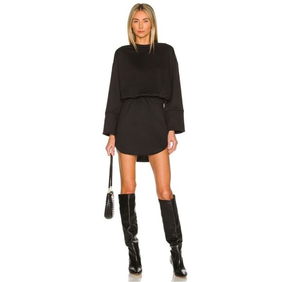 Superdown Black Long Sleeve Lana Sweatshirt Mini Dress NWT Size Small - Picture 1 of 15
